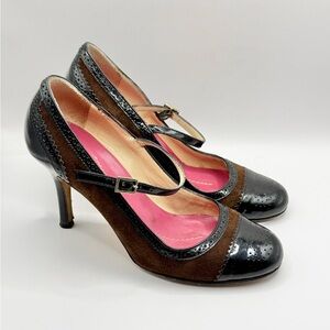 Kate Spade Kelsey Mary Jane Pumps Women Size 6 Brown Suede Black Heels